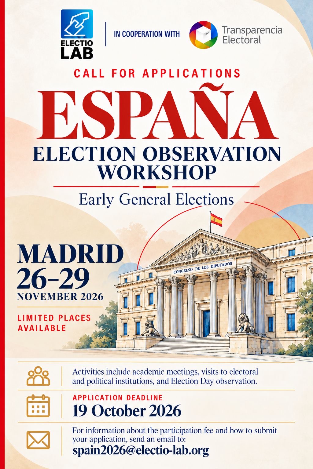 Call for applications: España Election Observation Workshop, Early General Elections, Madrid 26–29 November 2026